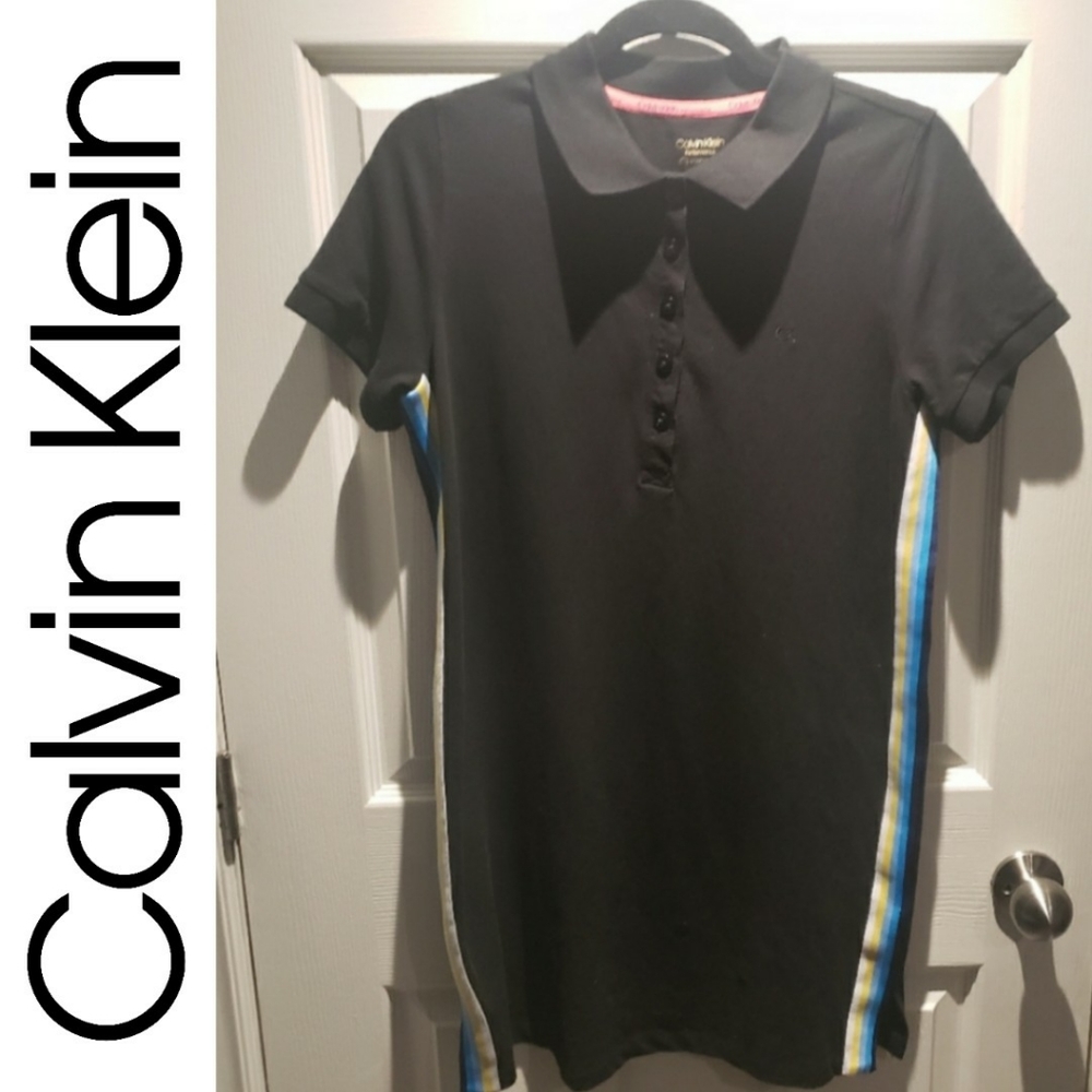 Calvin Klein Performance Black Striped Polo Dress Size M